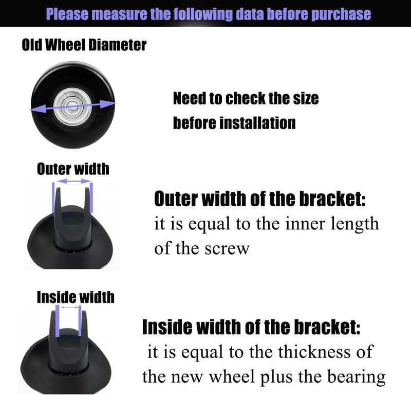 TOPGO 40mm x 18mm Luggage Suitcase Replacement Wheels, Rubber Swivel Caster Bearings Repair Kit - Set of 4 with 608ZZ Inline Skate Replacement Wheels & 3 Axles - Image 5